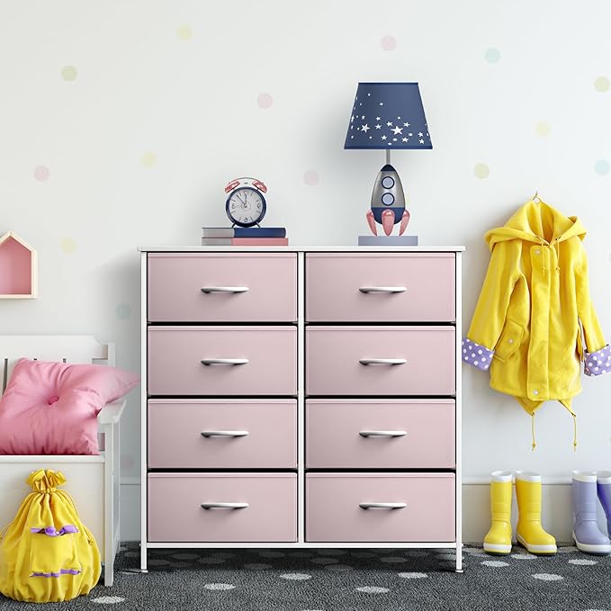 Sorbus Kids Dresser with 8 Drawers - Storage Unit Organizer Chest for Clothes - Bedroom, Kids Room, Nursery, & Closet (Pink, 31.5 x 12 x 32-8 Drawer)