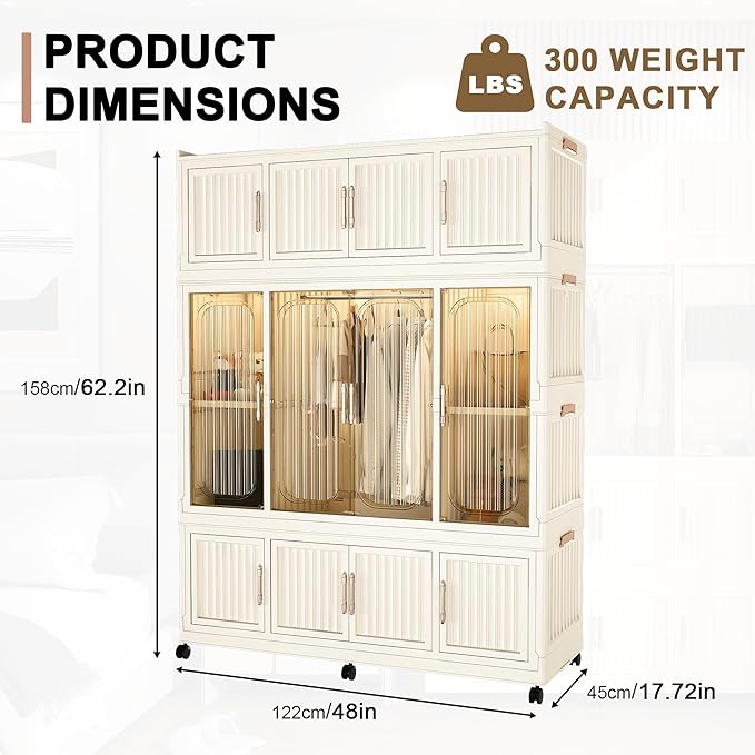 Kids Portable Wardrobe Closet Organizer with Magnetic Doors, 12 Cubes & 1 Hanging Rod, 6 PCS Hangers, Children's Plastic Wardrobe Closet for Bedroom Storage, Large Baby Wardrobe Storage Cabinet