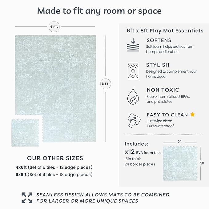 Baby Play Mat for Floor - Eden (6x8ft) - Premium EVA Foam Play Mat for Babies & Toddlers (Ages 0-5+) - Non-Toxic Playmat for Tummy Time, Crawling & Playroom - Stylish & Comfortable