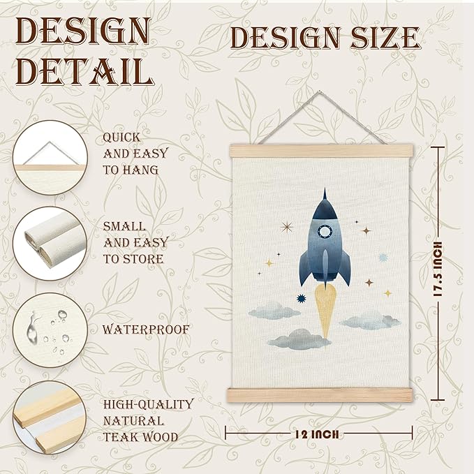 URLLUAE Space Whale Wall Art Posters for Kids Room, Outer Space Rocket Planet Poster Hanger Frame for Classroom Toddler Boys Room Nursery Playroom Wall Decor, 12x16 Inch Set of 3