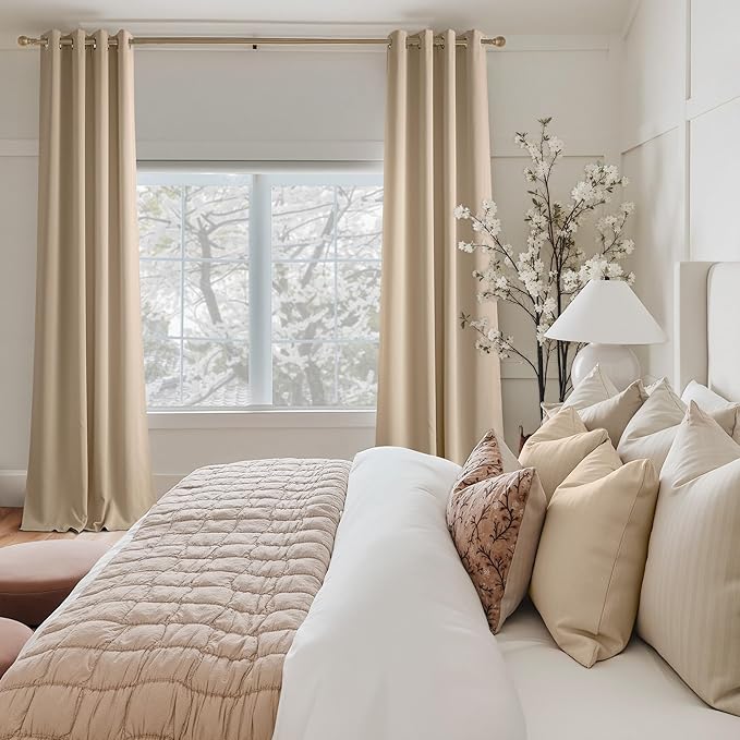 NICETOWN Biscotti Beige Blackout Curtains 102 Inches Long, Thermal Insulated 2 Panels Set, W52 Soundproof Light Blocking Drapes for Living Room, Bedroom, Window, Girls Room, W52 x L102