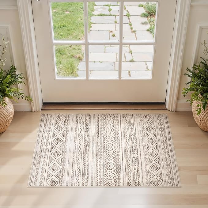 Area Rugs for Living Room Washable Living Room Rug Soft Neutral Indoor Floor Carpet Non-Slip Stain Resistant Modern Boho Rugs for Bedroom Dining Room Kids Room Nursery Office Home Dark Brown