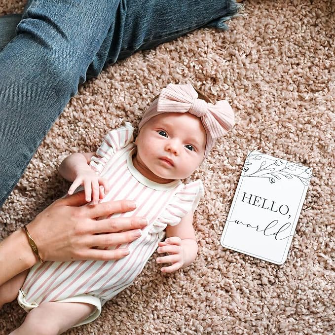 Baby Milestone Cards (19+11) - Weekly Baby Milestone Signs w/Hello World Newborn Sign, Announcement Sign - Birth Announcement Cards for New Moms