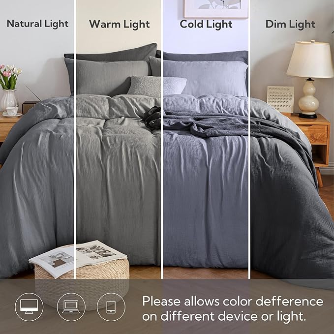 MILDLY Muslin Duvet Cover Full - 100% Washed Cotton Linen Like Gauze Comforter Cover 3 Pieces Breathable & Lightweight for All Season