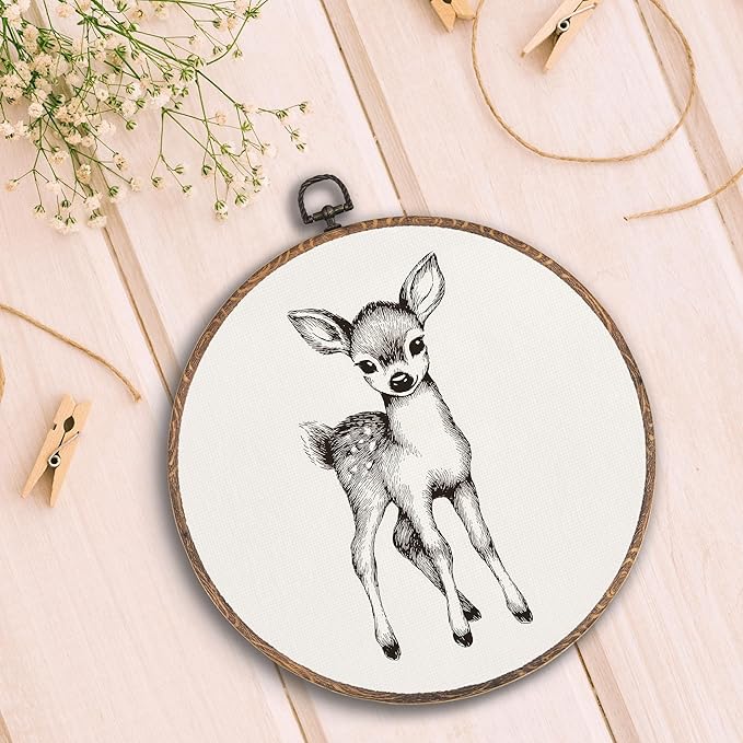 Vintage Deer Round Wall Art Framed, Cottagecore Deer Round Wall Decor, Retro Animal Farmhouse Hanging Canvas Prints Wall Sculptures for Home Nursery Bedroom Decor, 10x10 Inch
