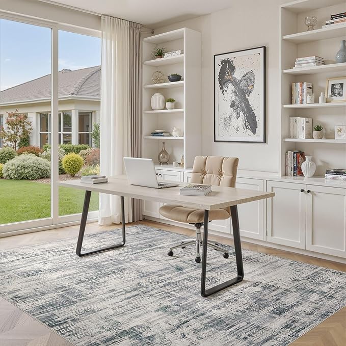 Area Rug for Living Room: 9x12 Washable Neutral Abstract Modern Soft Rugs Non Slip Indoor Floor Stain Resistant Large Carpet for Bedroom Dining Room Office Nursery - Gray