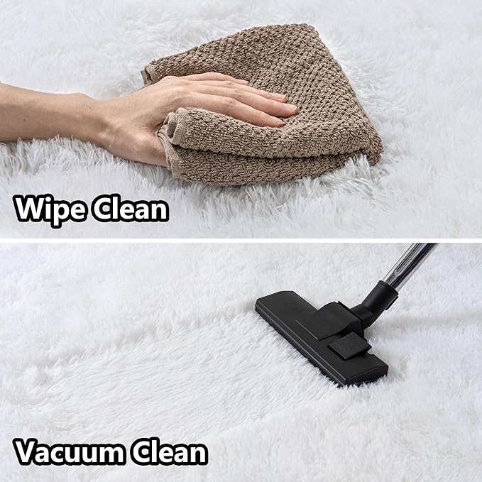 2x6 Fluffy Area Rug - Soft Shag Runner Rug for Bedroom - Non Slip Runner Living Room Rug Plush Carpet Runner White