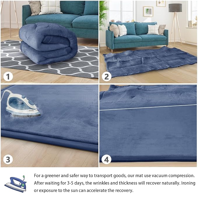 Baby Play Mat for Floor Tummy Time Mat Nursery Rug Muscle Mat Area Rug Playroom Rug Tatami Mat 13'1"x6'7" Memory Foam 1.3" Thick Crawling Mat for Babies,Toddlers, Infants, Kids,Floor Mat(Blue)