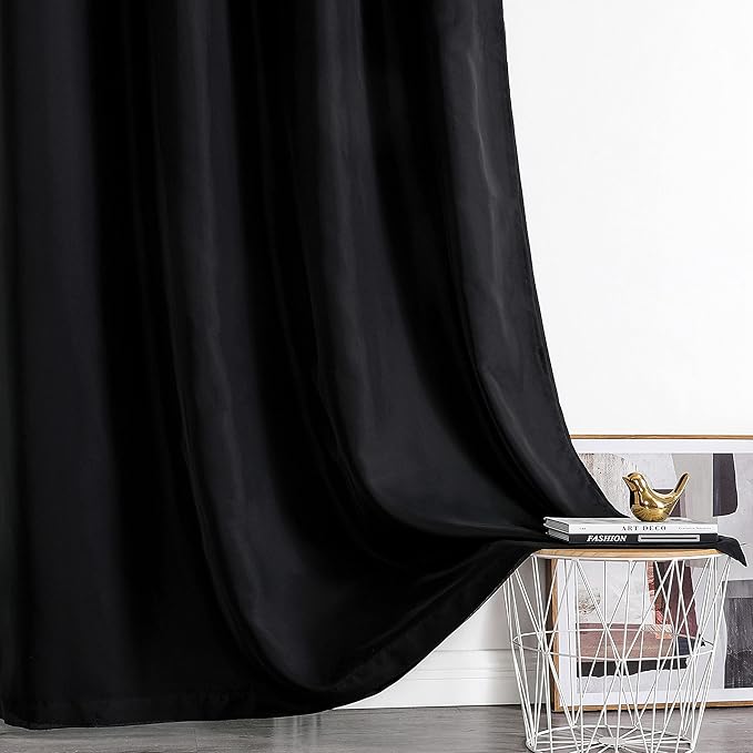 Lotusolution Black Full Blackout Curtains for Living Room 95" Long Mix and Match Curtains Double Layers Room Darkening Thermal Insulated Blackout Drapes Grommet,52" W x 95" L