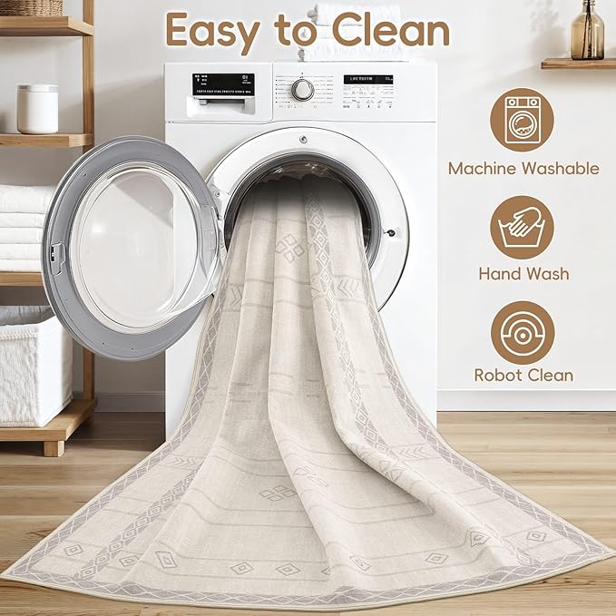 Area Rugs for Living Room Washable Living Room Rug Soft Neutral Indoor Floor Carpet Non-Slip Stain Resistant Modern Boho Rugs for Bedroom Dining Room Kids Room Nursery Office Home Beige Grey