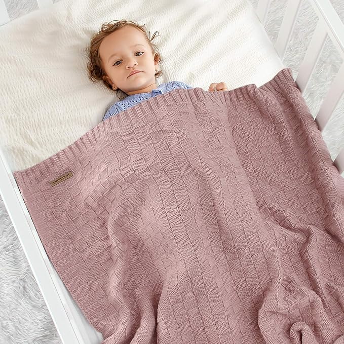 LAWKUL Baby Blankets for Girls Pink Soft Babe Knit Blanket Cable Newborn Infant Receiving Swaddle Boys Crib Stroller 40"x30"