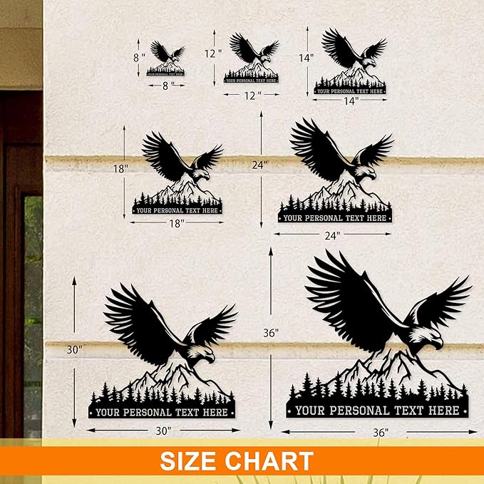 Custom Eagle Metal Wall Art, Personalized Name Sign, Bald Eagle Cabin/Porch/Living Room Decor, Personalized Birthday/Father's Day/Housewarming Gift for Dad/Hunters/Veterans/Outdoorsmen