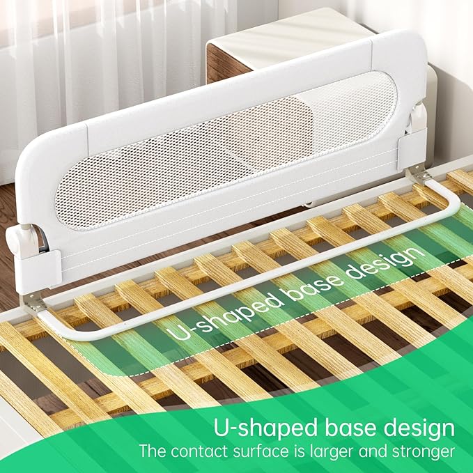 Folding Bed Rail for Toddlers,Baby Bed Rail Guard with Reinforced Anchor Safety System,Fit Bunk,Full Size,Queen,King,Twin(White,71"x23.6")