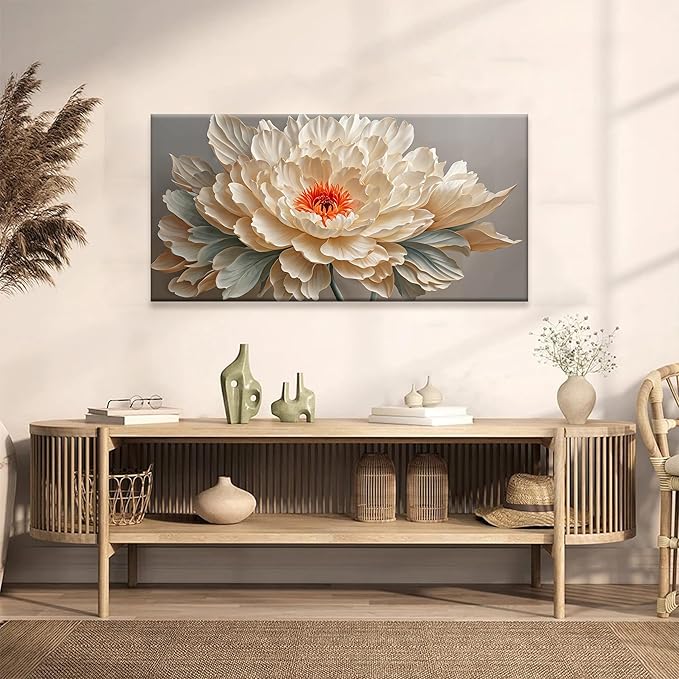QSQ Canvas Art Wall Decor Yellow Floral Wall Art For Living Room Modern Canvas Wall Decor White Flower Art Prints Pictures For Bedroom Hotel Home Decoration 24 X 48 Inch