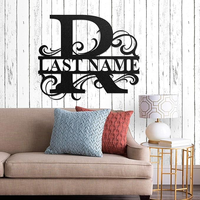 LULLBABYMALL Custom Metal Signs - Last Name Sign, Split Letter Monogram, Letter R, Family Name Wall Art, Outdoor Metal Signs, Personalized Wedding Gift