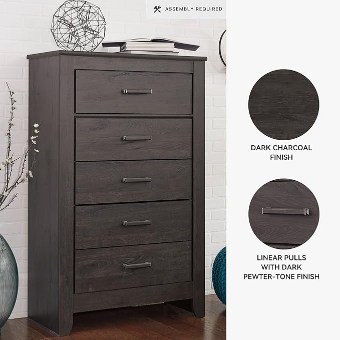 Signature Design by Ashley Brinxton Contemporary 5 Drawer Chest, Almost Black