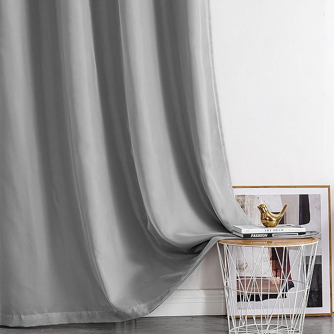 Lotusolution Living Room Mix and Match Blackout Curtains Gray Curtains & Solid White Voile Sheer Curtains Shabby Chic Double Layer Curtains Draperies for Christmas Holiday Bedroom, 52" W x 95" L, Grey
