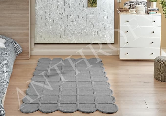 Selena Scallop Area Rug – 10’ x 14' – Handmade Wool Area Rugs – Dgrey – Rugs for Living Room, Bedroom – Anti-Skid – Carpets with Non-Slip Natural Backing with 100% Cotton