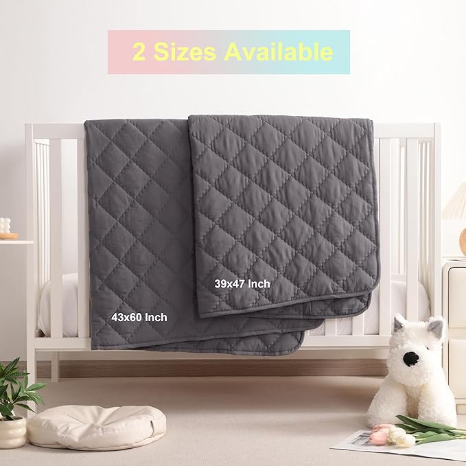 BEDSUM 100% Brushed Microfiber Down Alternative Toddler Comforter, Ultra Soft Lightweight and Warm Breathable Crib Quilted Blanket for Nursery Stroller Bed, 39x47 Inches, Dark Grey