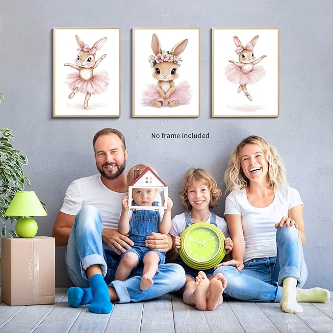 Kusag Baby Girl Nursery Posters Wall Decor, Easter Nursery Canvas Wall Art Paintings Set of 3, Cute Animal Pink Bunny Prints Pictures for Boys and Girls Room, Bedroom, Home Decor 12x16 In Unframed