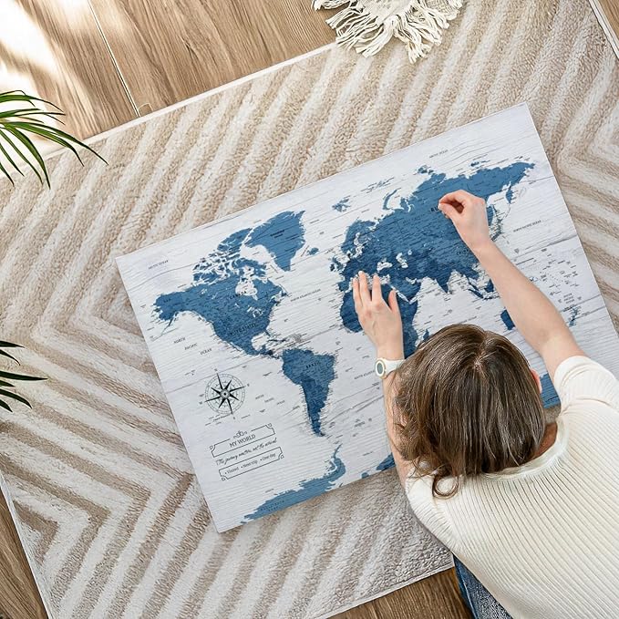 ElephantStock - My World Push Pin Map IV Wall Art - Horizontal Canvas Wall Art - Living Room Wall Decor - Unique Map Canvas Art - Blue And Decor - 36" x 24"