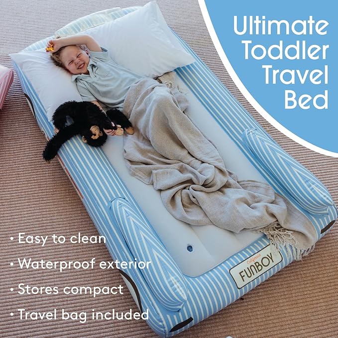 FUNBOY Kids Blue Inflatable Travel Bed & Mattress. Perfect for Sleepovers. Includes Carrying Case Storage Bag, Twin (Pack of 4)