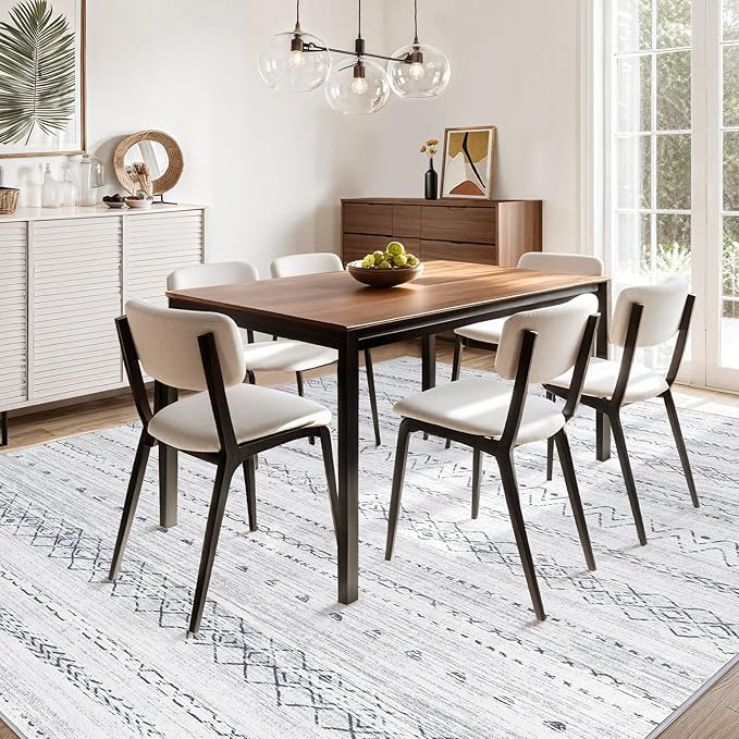Area Rugs for Living Room Washable Living Room Rug Soft Neutral Indoor Floor Carpet Non-Slip Stain Resistant Modern Boho Rugs for Bedroom Dining Room Kids Room Nursery Office Home Grey