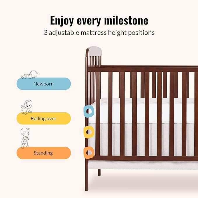 Dream On Me Anna 3-in-1 Full-Size Crib and Changing Table Combo in Espresso, Greenguard Gold Certified, Non-Toxic Finishes, Includes 1" Changing Pad, Wooden Nursery Furniture