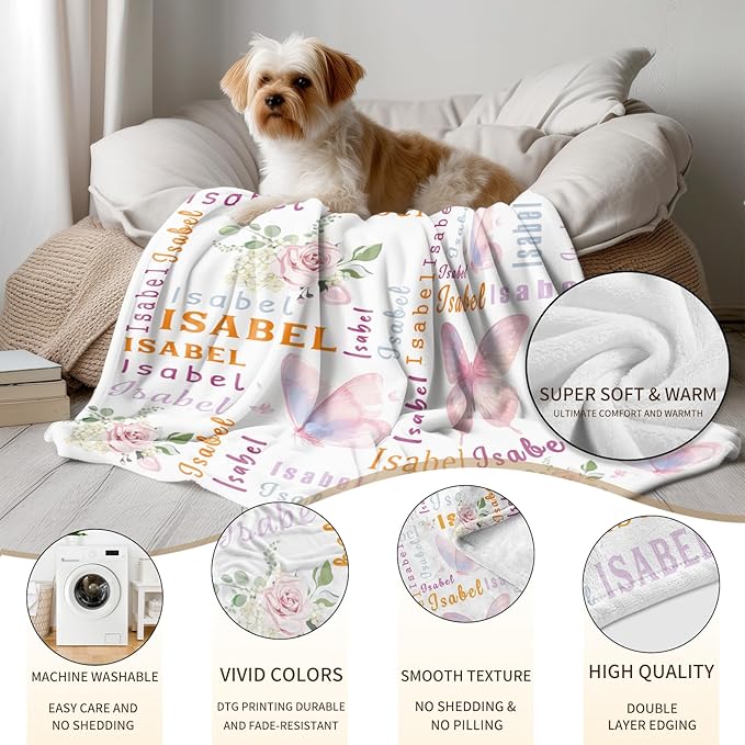 Ship Next Day, Personalized Baby Blanket - Printed in USA, Custom Baby Blanket with Name, Customized Animal Blankets for Boys & Girls, Soft Cozy Receiving Blankets for Toddlers, Stroller Decor Throw