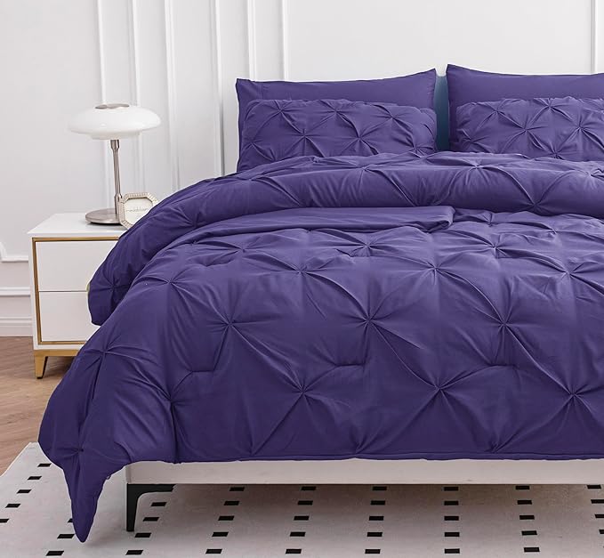 LANE LINEN Cal King Size Comforter Set - 7 Pieces Cal King Size Bed in A Bag, King Bedding Sets with Comforters, Sheets, Pillowcases & Shams, Bedding Set - Purple