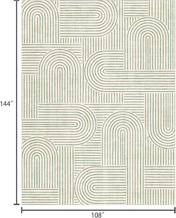 Area Rugs 9x12 Living Room - Large Washable Sage Green Boho Rugs for Bedroom Soft Abstract Rug Ultra-Thin Modern Rainbow Carpet Rug for Dining Room Nursery Room Home Decor