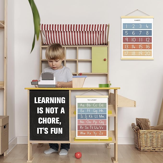 Numbers ABC Wall Chart for Toddler Learning Posters, Nursery Wall Decor Playroom Wall Decor and Alphabet Banner,Preschool &Homeschool Wooden Alphabet Poster for Toddlers-B05