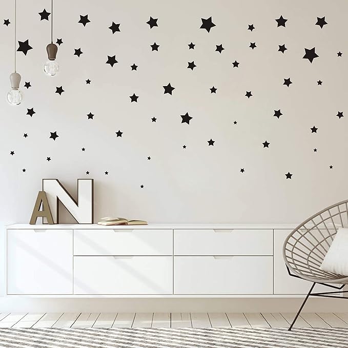 JNAB 190 Pcs Star Wall Decals, Matte Vinyl, Nursery Wall Decals, Easy to Use, Removable, Black Stars