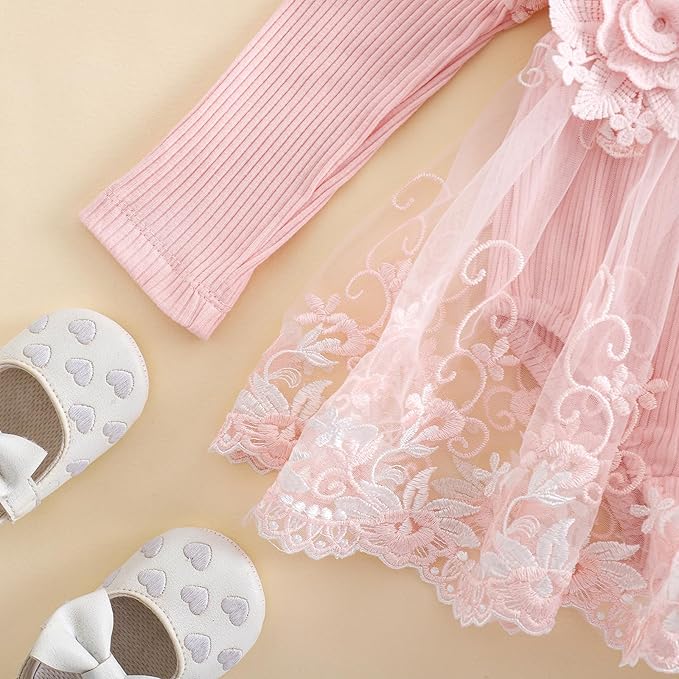 Giraropa Baby Girl Fall Winter Clothes Long Sleeve Romper Dress + Socks + Headband Newborn Infant Cute Casual Outfits