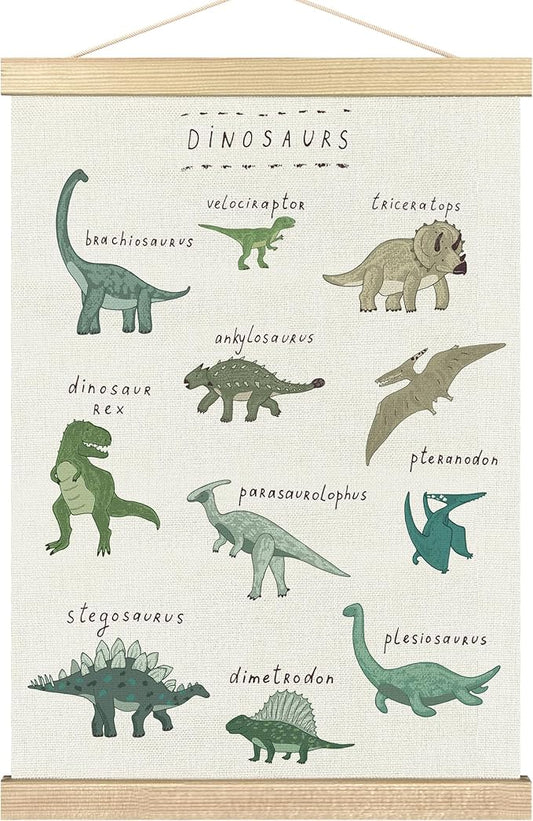 BCUANGD Dinosaur Dino Wall Decor - Baby Toddler Boys Room Wall Art Poster Hanger with Wood Frames, Inspirational Wall Hanging Canvas Decor for Kids Room Nursery Bedroom, 16x24 Inches