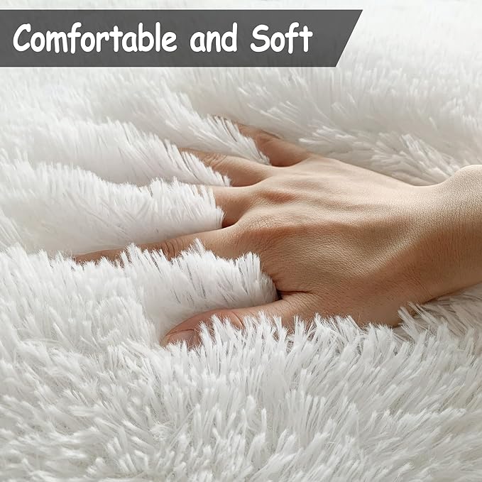 Soft Fluffy White Rug for Bedroom Living Room, 4x6 Furry Cream Area Rug Soft Fuzzy Shag Carpet for Boys Girls Room Dorm Dresser Bedside, Plush Thick Throw Kids Shaggy Rug Non-Slip for Nursery