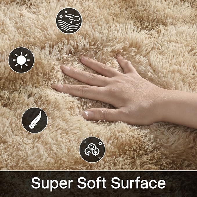 Merelax Area Rugs for Living Room Bedroom, Machine Washable 4x6 Feet Soft Fluffy Shaggy Bedside Rug, Indoor Floor Carpet for Kids Dorms, Nursery Rooms, Playroom, Home Decor Aesthetic, Beige/Brown
