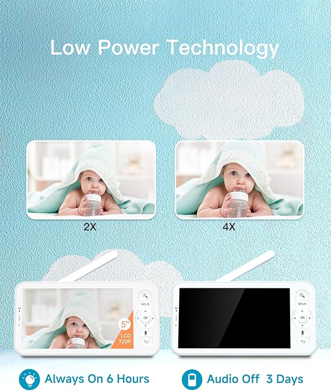 ARENTI Upgraded Baby Monitor with 2 Cameras, 4MP 2.4G&5G WiFi Baby Camera Monitor, Infrared Night Vision, Night Light, 2-Way Audio, Cry&Motion Detection, Temp&Humidity Sensor, App Control
