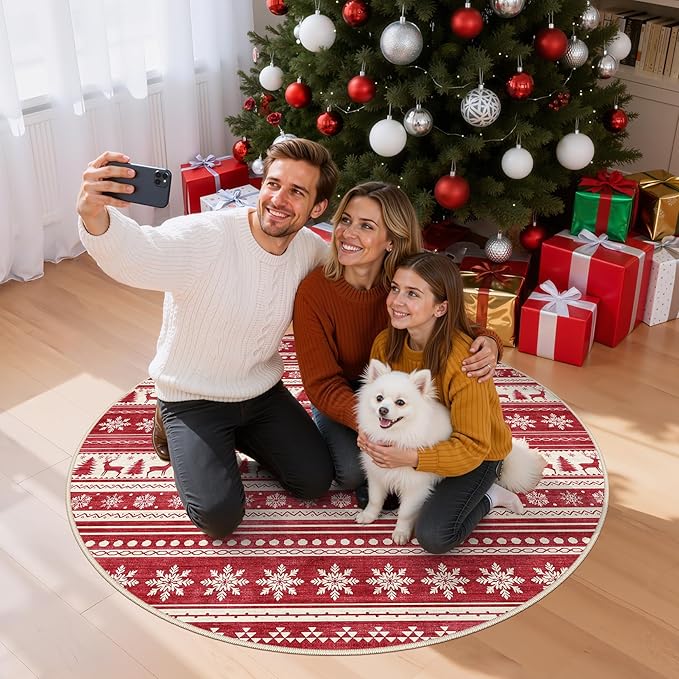 Area Rugs for Living Room Washable Living Room Rug Soft Neutral Indoor Floor Carpet Non-Slip Stain Resistant Modern Boho Rugs for Bedroom Dining Room Kids Room Nursery Office Home Red