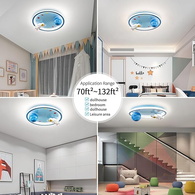 Astronaut Ceiling Light Fixture 20" Dimmable Kids Flush Mount Ceiling Lights for Bedroom LED Chandelier 3000K-6000K with Remote Children Ceiling Lamp for Kitchen,Nursery Room