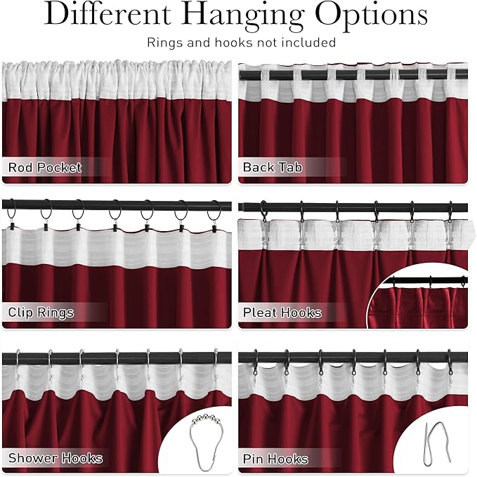 StangH Christmas Red Velvet Curtains Back Tab Room Darkening Thermal Insulated Window Drapes Home Theater Curtains Luxury Decor for Bedroom Living Room, W52 x L84, 2 Panels