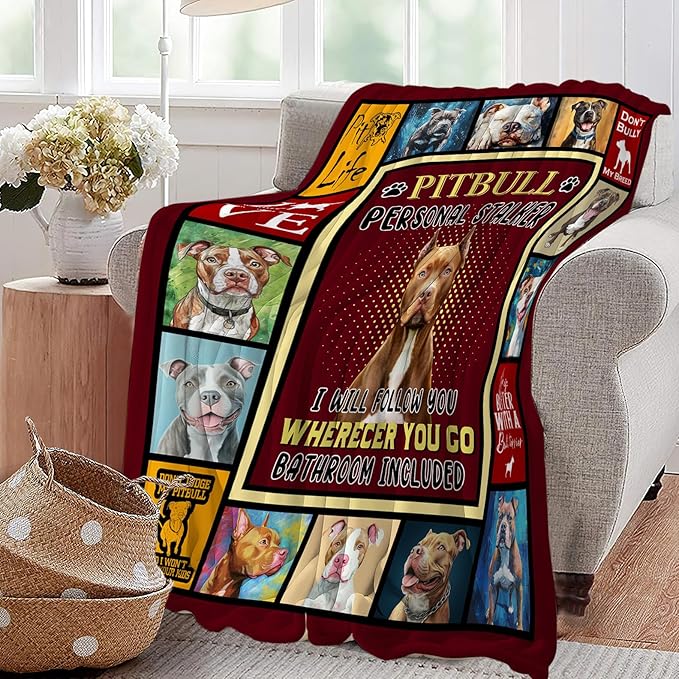 Pitbull Blanket Pitbull Decor Throw Blanket Super Soft Flannel Lightweight Fluffy Plush Fuzzy Fleece Stuff Blanket Gifts for Dog Lover Girl Woman Adults Man Boys Kids Baby for Bed Sofa 40"X50"