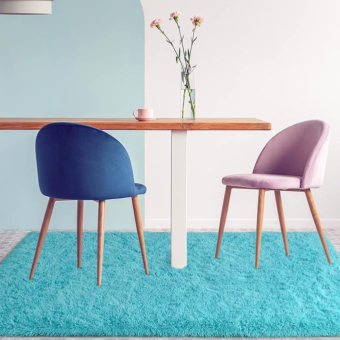 Merelax Modern Soft Fluffy Large Shaggy Rug for Bedroom Livingroom Dorm Kids Room Indoor Home Decorative, Non-Slip Plush Furry Fur Area Rugs Comfy Nursery Accent Floor Carpet 4'x6' Teal