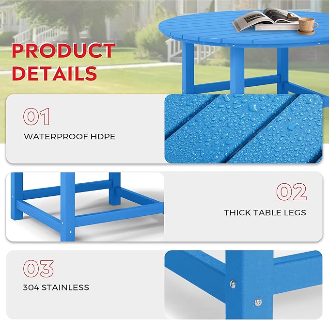 Costaelm Paradise Kids 5-Piece HDPE Outdoor Patio Round Dining Table and Chairs Set, Pacific Blue