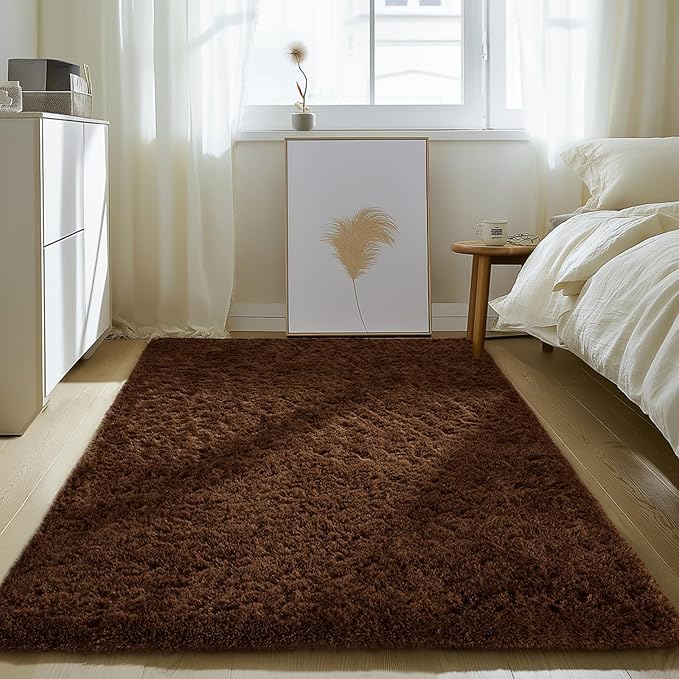 Ophanie Chocolate Brown Rugs for Bedroom Living Room, Fluffy Fuzzy Furry Carpet, Plush Soft Shaggy Bedside Indoor Floor 4x6 Area Rug for Kids Girls Boys Baby Teen Dorm Nursery Home Decor Aesthetic
