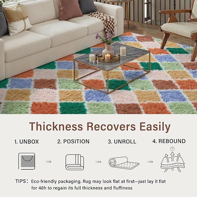 5x8 Checkered Rug for Bedroom Colorful Modern Soft Area Rug Fluffy Non-Slip Carpet for Living Room Playroom Home Aesthetic Decor