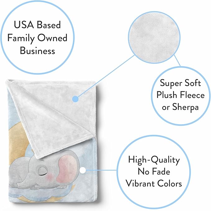 Personalized Baby Blankets with Name | Custom Elephant Blanket for Baby Boys and Baby Girls | Unisex Warm Soft Fleece Swaddle Blanket Minky | (Elephant, Fleece 30"x40")