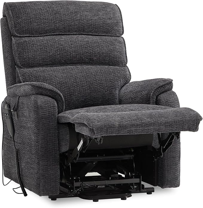 DYNOX Big Man Large-Wide Power Dual Motor Lift Recliners Chairs for Elderly Lay Flat Lift Chair with Infinite Positions, Heat & Massage, Supports 400 LBS(9298,Chenille,Grey)