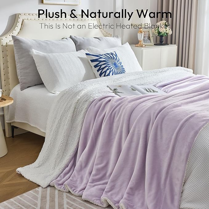 NANPIPER Warm Sherpa Blanket for Couch, Soft Fleece Twin Size for Winter, Fuzzy Plush Throw Gift for Women, Lavender 60x80 Inches