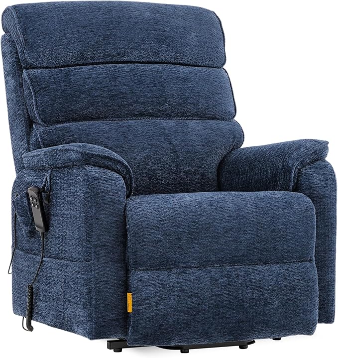 DYNOX 400lbs Big Man Lift Chair Large-Wide Power Dual Motor Lift Recliners Chairs Lay Flat Chair with Infinite Positions, Heat & Massage, (9298,Chenille,Blue)